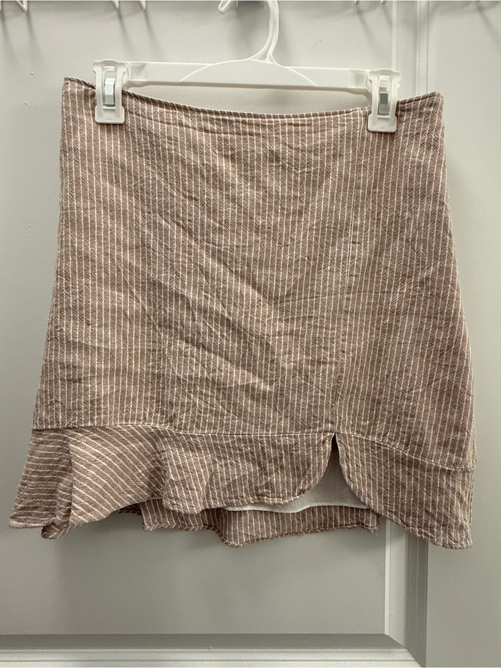 Abercrombie & Fitch Blush Stripe High-Low Ruffle Mini Skirt